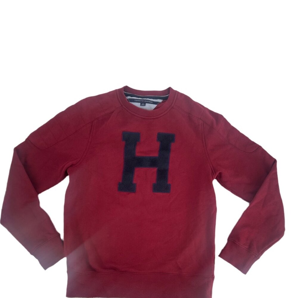 🎓 Tommy Hilfiger Big H Collegiate Crew Neck Sweater Burgundy S 🎓 - Picture 4 of 8